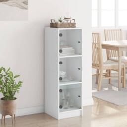 Berkfield Home Highboard with Glass Doors White 35x37x109 cm - Size: 35 x 37 x 109 cm