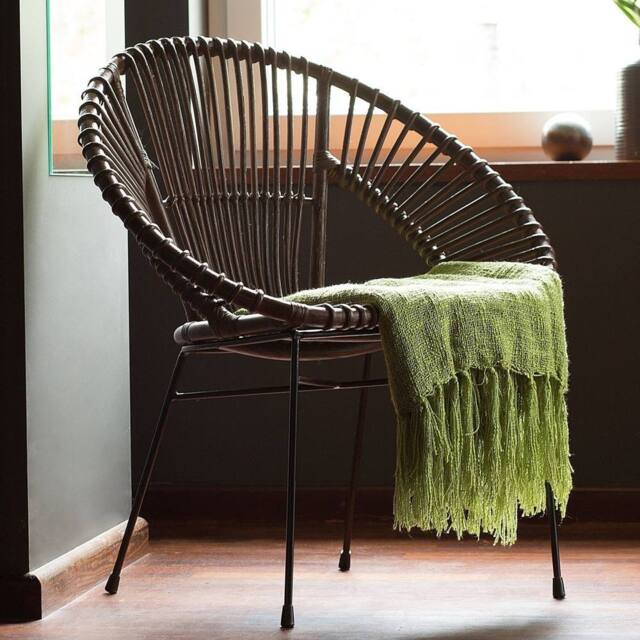 Wyld and Coco Acapulco Rattan Armchair Brown Wicker with Black Metal Legs - image 1