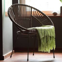 Wyld and Coco Acapulco Rattan Armchair Brown Wicker with Black Metal Legs - thumbnail 1