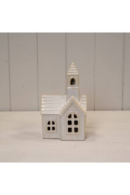 KDMD Stoneglazed Ceramic LED Church Ornament in Off-White - image 1