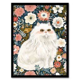Artery8 Elegant Persian Cat Lover Flower Garden Portrait Framed Wall Art - Size: A4 - thumbnail 1
