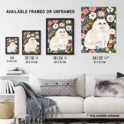 Artery8 Elegant Persian Cat Lover Flower Garden Portrait Framed Wall Art - Size: A4 - thumbnail 3