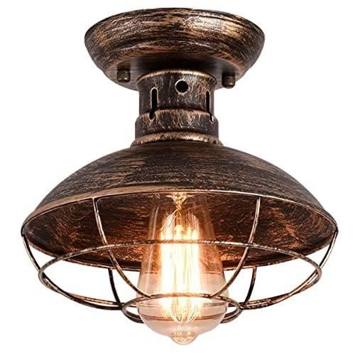 Garwarm Bronze Industrial Semi-Flush Ceiling Light with Metal Cage Fixture in Brown - image 1