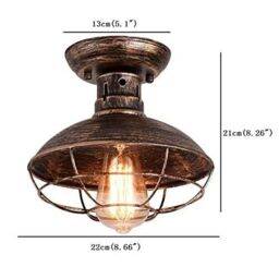 Garwarm Bronze Industrial Semi-Flush Ceiling Light with Metal Cage Fixture in Brown - thumbnail 5
