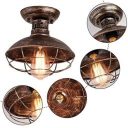 Garwarm Bronze Industrial Semi-Flush Ceiling Light with Metal Cage Fixture in Brown - thumbnail 6