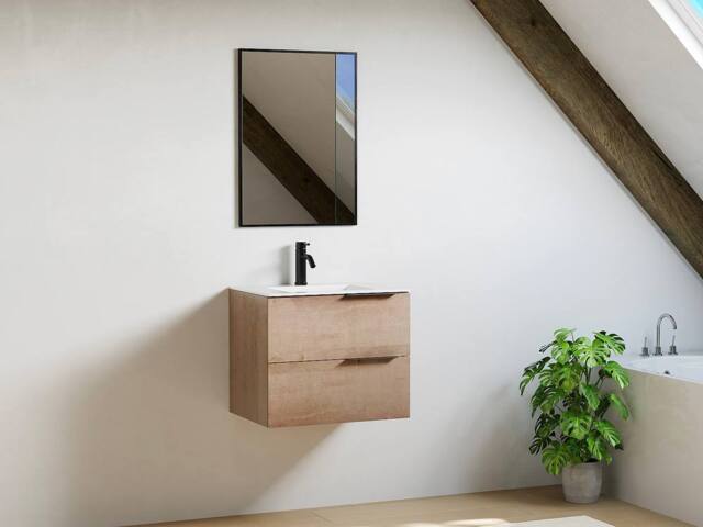 Vente-unique Wall-Hung Bathroom Unit With Inset Basin - Light Natural - 60 Cm in Light Oak - image 1