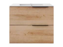 Vente-unique Wall-Hung Bathroom Unit With Inset Basin - Light Natural - 60 Cm in Light Oak - thumbnail 4