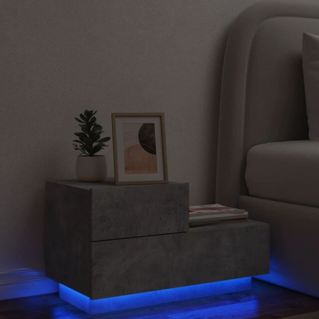 Berkfield Home Bedside Cabinet with LED Lights Concrete Grey 70x36x40.5 cm - image 1