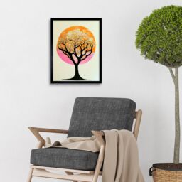 "Artery8 Wall Art Print Tranquil Tree Silhouette Abstract Enchanted Linocut Art Framed in Black - Size: W12"" x H16""" - thumbnail 2