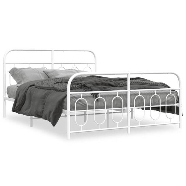 Berkfield Home Metal Bed Frame without Mattress with Footboard White 140x200cm - Size: 140x200 cm - image 1