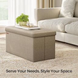 SONGMICS Medium Storage Ottoman Bench Folding Foot Rest End Bed Easy Assembly in Camel - thumbnail 1