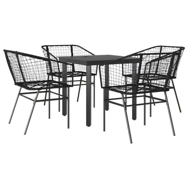 Berkfield Home 5 Piece Garden Dining Set Black Poly Rattan Glass - image 1