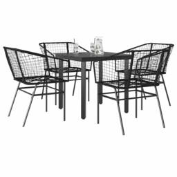 Berkfield Home 5 Piece Garden Dining Set Black Poly Rattan Glass - thumbnail 2