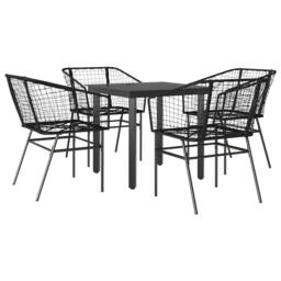 Berkfield Home 5 Piece Garden Dining Set Black Poly Rattan Glass - thumbnail 1