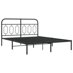 Berkfield Home Metal Bed Frame without Mattress with Headboard Black 150x200cm - Size: 150x200 cm - thumbnail 3