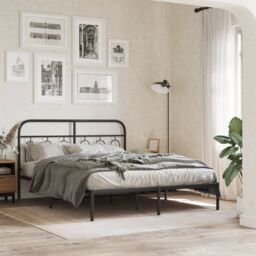 Berkfield Home Metal Bed Frame without Mattress with Headboard Black 150x200cm - Size: 150x200 cm - thumbnail 1