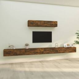 Berkfield Home Classic 4 Piece TV Cabinet Set Smoked Oak Engineered Wood in Brown - thumbnail 2