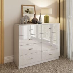 LUXURY LIFE Chilton Gloss White 8 Drawer Modern Twin Chest Of Drawers - thumbnail 2