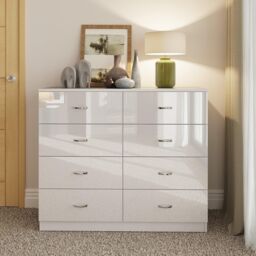 LUXURY LIFE Chilton Gloss White 8 Drawer Modern Twin Chest Of Drawers