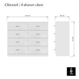 LUXURY LIFE Chilton Gloss White 8 Drawer Modern Twin Chest Of Drawers - thumbnail 3