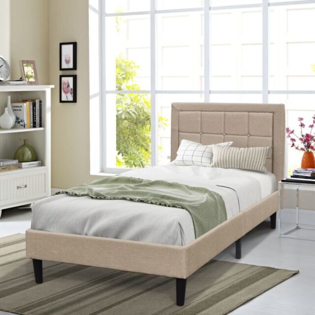 Comfy Living Ltd Fabric Bedframe With Buttoned Headboard in Light Stone - Size: Single - image 1