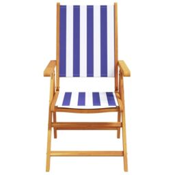 Berkfield Home Reclining Garden Chairs 6 pcs Blue & White Fabric & Solid Wood - thumbnail 4