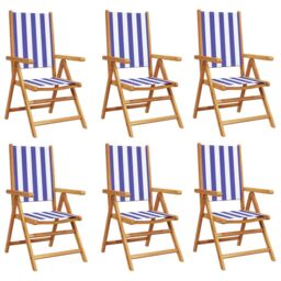 Berkfield Home Reclining Garden Chairs 6 pcs Blue & White Fabric & Solid Wood - thumbnail 2