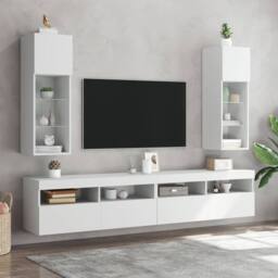Berkfield Home TV Cabinets with LED Lights 2 pcs White 30.5x30x90 cm - thumbnail 3