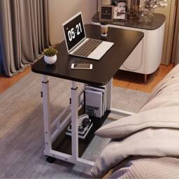 Living and Home 2-tier Height Adjustable Mobile Table Overbed Desk with Shelves Wheels in Black - thumbnail 2
