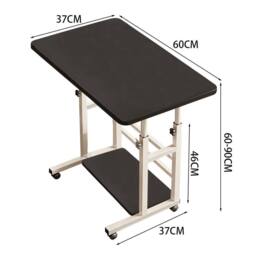 Living and Home 2-tier Height Adjustable Mobile Table Overbed Desk with Shelves Wheels in Black - thumbnail 6