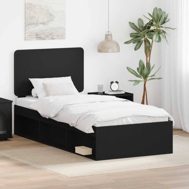 Berkfield Home Bed Frame with Headboard Black 90 x 200 cm Solid Pine Wood - image 1