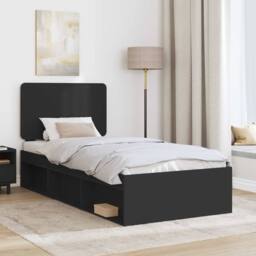 Berkfield Home Bed Frame with Headboard Black 90 x 200 cm Solid Pine Wood - thumbnail 3