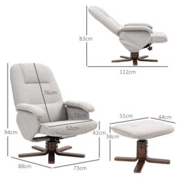 HOMCOM Swivel Recliner Chair with Footstool & Wooden Base in Light Grey - thumbnail 3