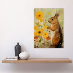 Artery8 Squirrel In The Marigolds Stop To Smell The Flowers Oil Painting Orange & Yellow Large Wall Unframed Art Poster Print Thick Paper 18X24 Inch - thumbnail 4