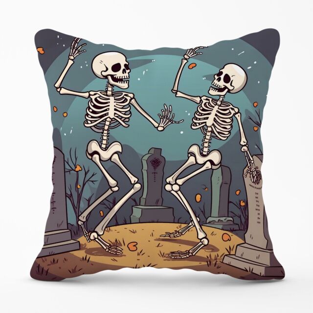 Warren Reed - Designer Dancing Skeletons In A Graveyard Cushions in Black - Size: 45 cm x 45 cm - image 1