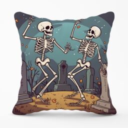 Warren Reed - Designer Dancing Skeletons In A Graveyard Cushions in Black - Size: 45 cm x 45 cm - thumbnail 1