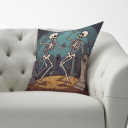 Warren Reed - Designer Dancing Skeletons In A Graveyard Cushions in Black - Size: 45 cm x 45 cm - thumbnail 3