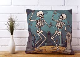Warren Reed - Designer Dancing Skeletons In A Graveyard Cushions in Black - Size: 45 cm x 45 cm - thumbnail 2
