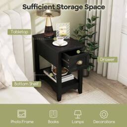 Kelvenix Retro Side Table Rectangular Nightstand with 1 Drawer-Black in Black - Size: 0.6m2 - thumbnail 4