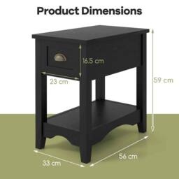 Kelvenix Retro Side Table Rectangular Nightstand with 1 Drawer-Black in Black - Size: 0.6m2 - thumbnail 2