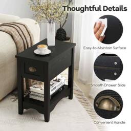 Kelvenix Retro Side Table Rectangular Nightstand with 1 Drawer-Black in Black - Size: 0.6m2 - thumbnail 3