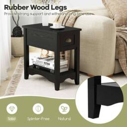 Kelvenix Retro Side Table Rectangular Nightstand with 1 Drawer-Black in Black - Size: 0.6m2 - thumbnail 5