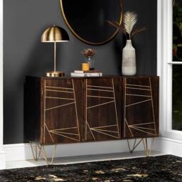 IH Design Miliyah Solid Mango Wood Large Sideboard - Living Room Storage Cabinet in Brown