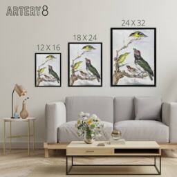 "Artery8 Four Different Birds on a Branch Schouman Framed Canvas Wall Art Print - Size: W12"" x H16""" - thumbnail 4