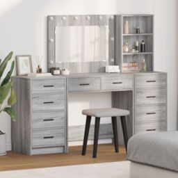 Berkfield Home 3 Piece Dressing Table Set with LED in Grey Sonoma Engineered Wood - thumbnail 1