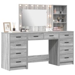 Berkfield Home 3 Piece Dressing Table Set with LED in Grey Sonoma Engineered Wood - thumbnail 3