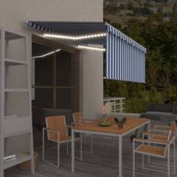 Berkfield Home Manual Retractable Awning with Blind&LED 3x2.5m Blue&White in Blue - thumbnail 2