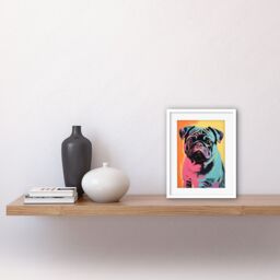 "Artery8 Wall Art Print Cute Pug Dog Colourful Artwork Pink Turquoise Orange & Yellow Vibrant Pet Portrait Artwork Framed 9X7 Inch - Size: W7"" x H9""" - thumbnail 2