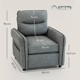 HOMCOM Armchair, Faux Leather Accent Chair with Thicken Cushion, Grey - Size: Armchair - thumbnail 3