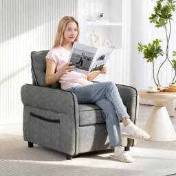HOMCOM Armchair, Faux Leather Accent Chair with Thicken Cushion, Grey - Size: Armchair